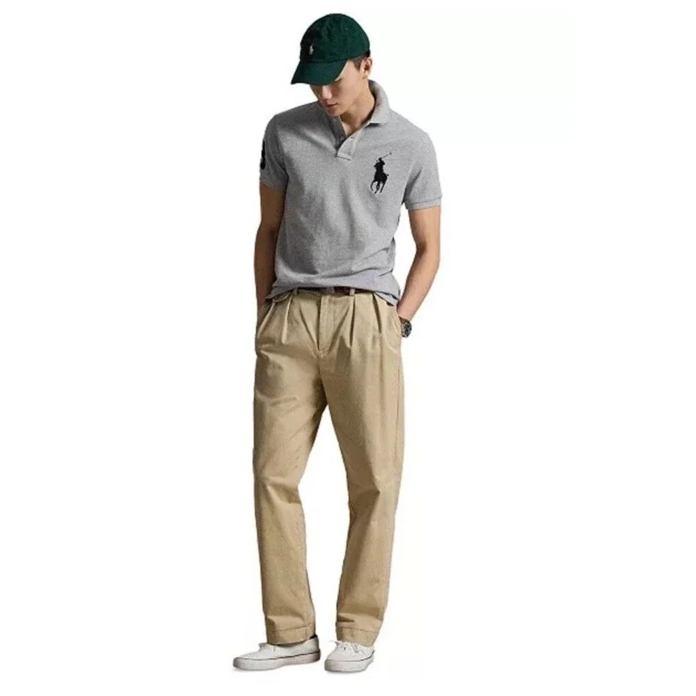 NWT POLO RALPH LAUREN Mens Big Pony Classic Fit Mesh Polo Shirt Grey L Preppy